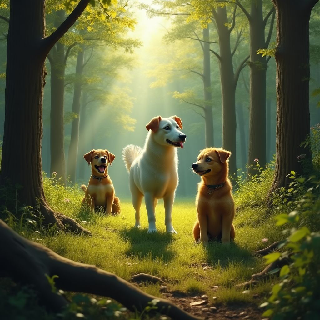 Owners and dogs enjoying a forest picnic