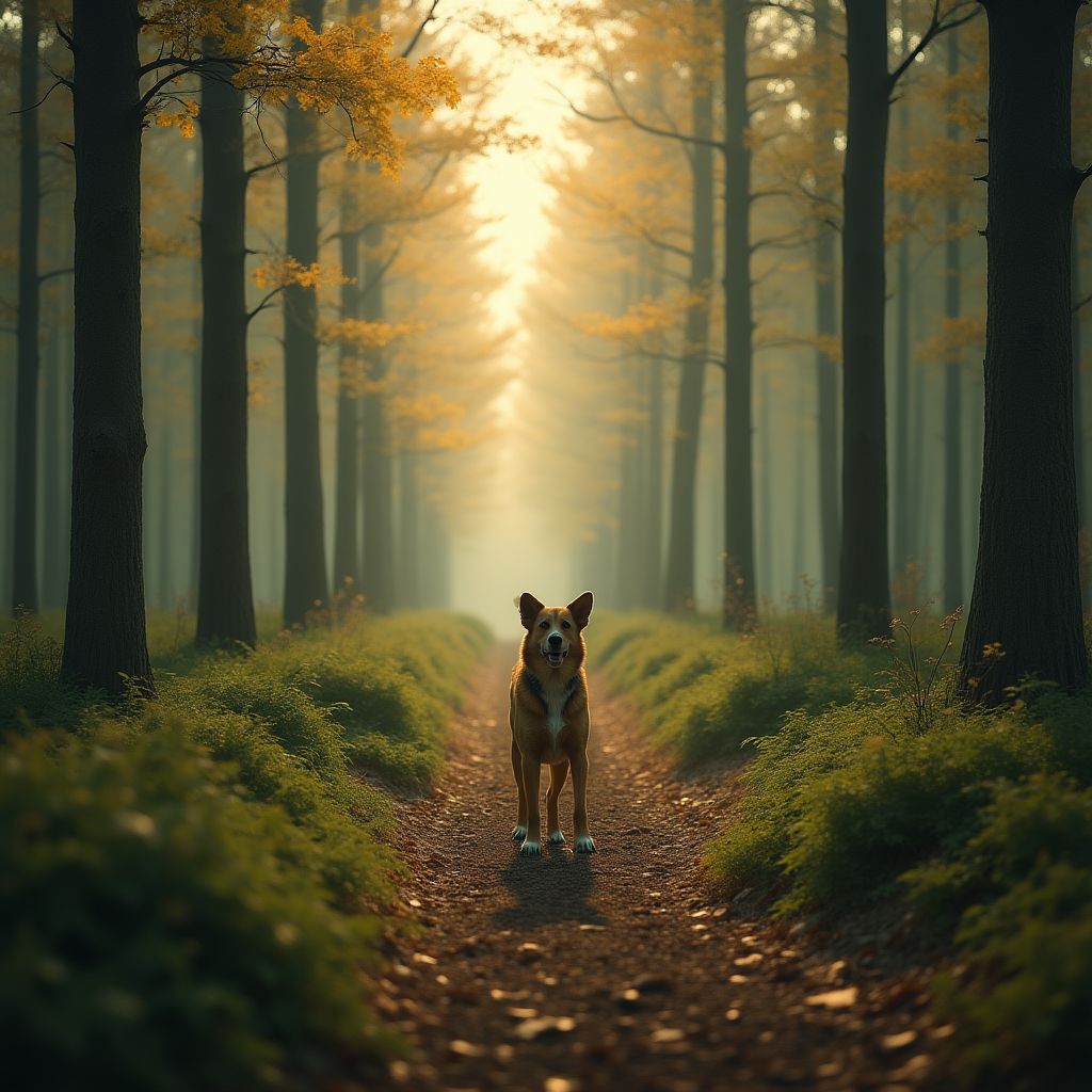 Dog training session in the forest